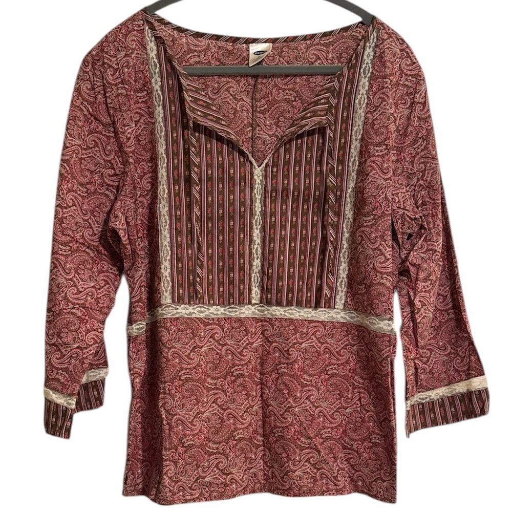 ☀️ Old Navy Cottage Core Paisley and Lace Blouse